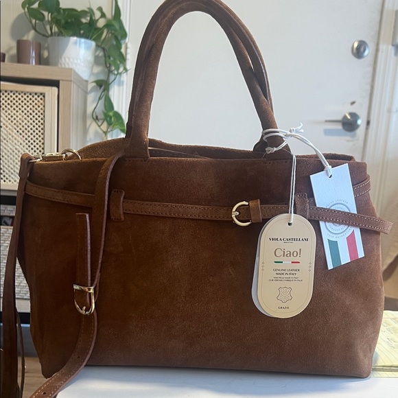 Viola Castellani Handbags - Viola Castellani - Made in Italy- Tan Suede Satchel